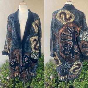 Vintage boho long jacket art to wear Sz S/M by Color me Cotton